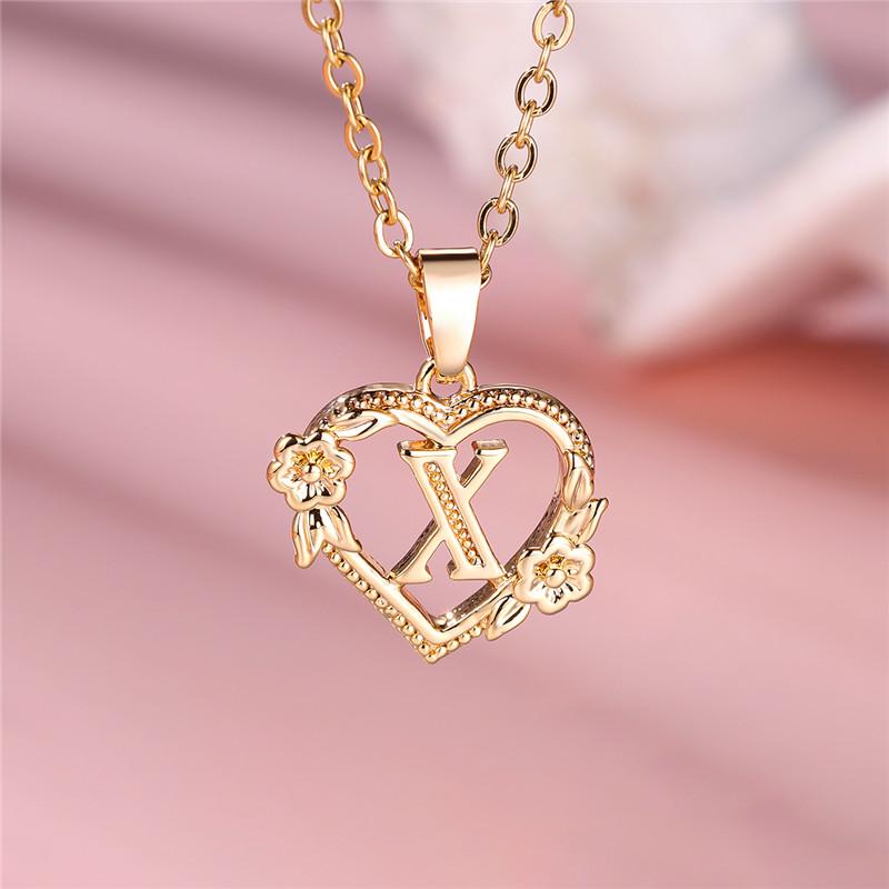 Cute Female A-Z Letter Pendant Necklace Yellow Gold Color Wedding Jewelry Gift For Women