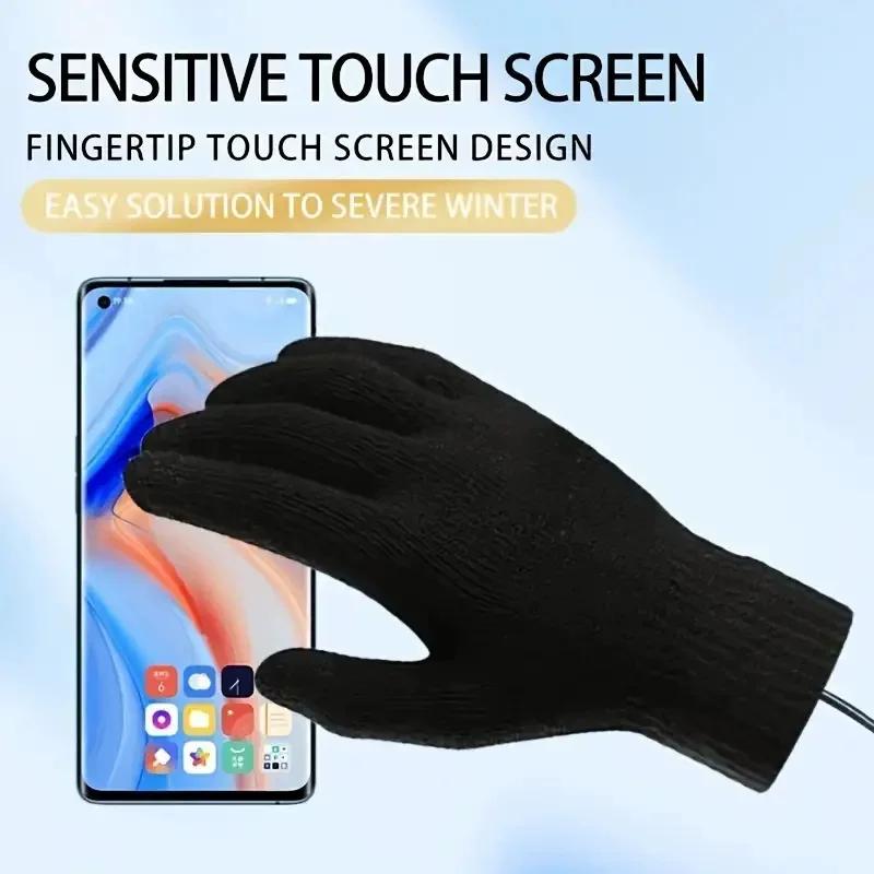 Heated Electric Gloves with Touch Screen, Five-Finger Writing Capability, Heating, Warmth, and Thickened Insulation. Full-Finger Knitted Electric