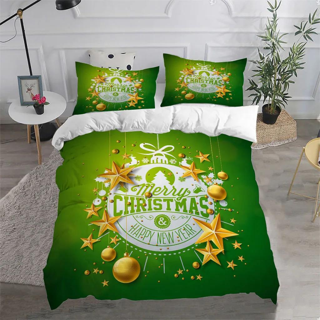 Merry Christmas King Queen Duvet Cover Red Cartoon Santa Bedding Set Kids Boys Girls Christmas Tree 2/3pcs Polyester Quilt Cover