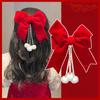 Headwear Red Bow Hair Clips Exquisite Tassels Pearl Barrettes Shiny Ribbon Hairpin  Girl