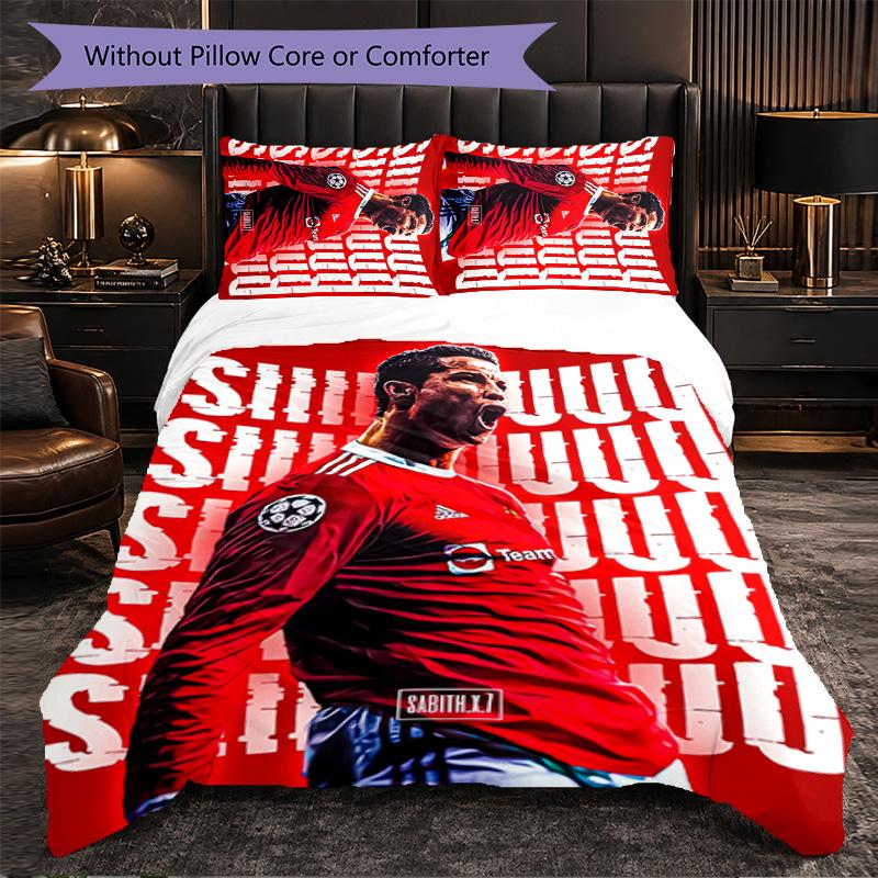 Biancheria da Letto a Tema Cristiano Ronaldo Set 3 Pezzi Copripiumino Biancheria da Letto Decorativa per Stanza Adolescenti Decorazione Casa