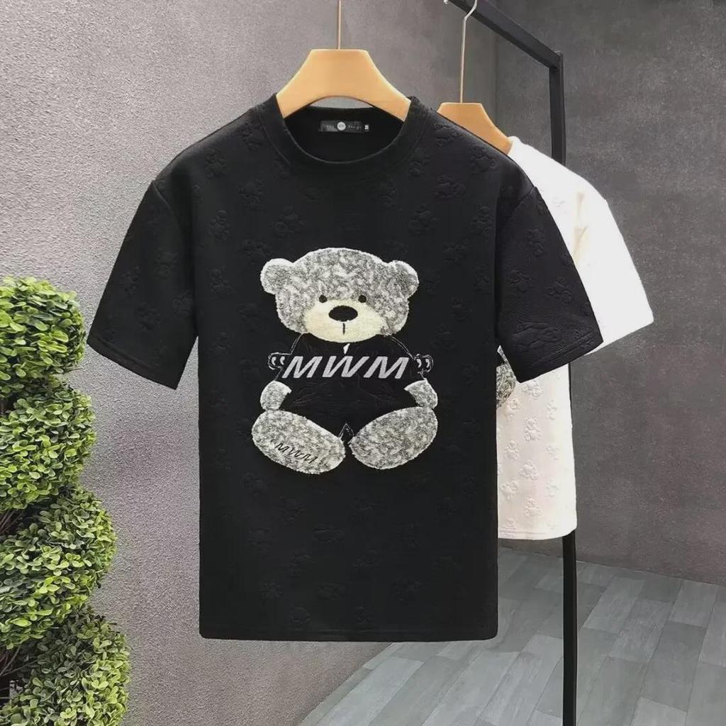 Men's Summer 2023 Cartoon Bear Embroidered Round-Neck T-Shirt, Short-Sleeved and Stylish