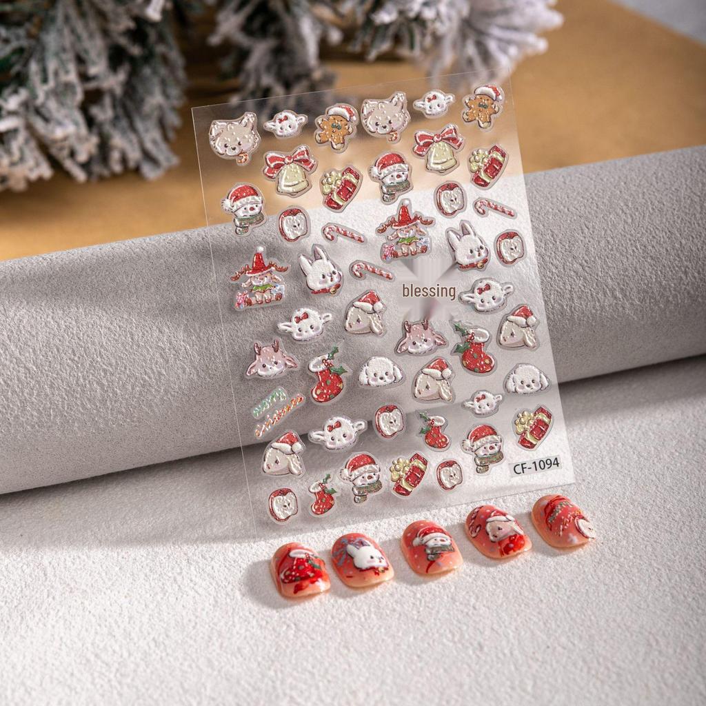 3D Christmas Nail Art Stickers: Snowman, Tree, Snowflake, Rabbit Decorations
