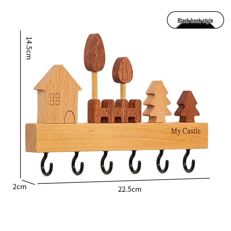 Nordischer Wandmontierter Schlüsselhaken aus Massivholz - Kreatives, Lochfreies Eingangsstauraumregal