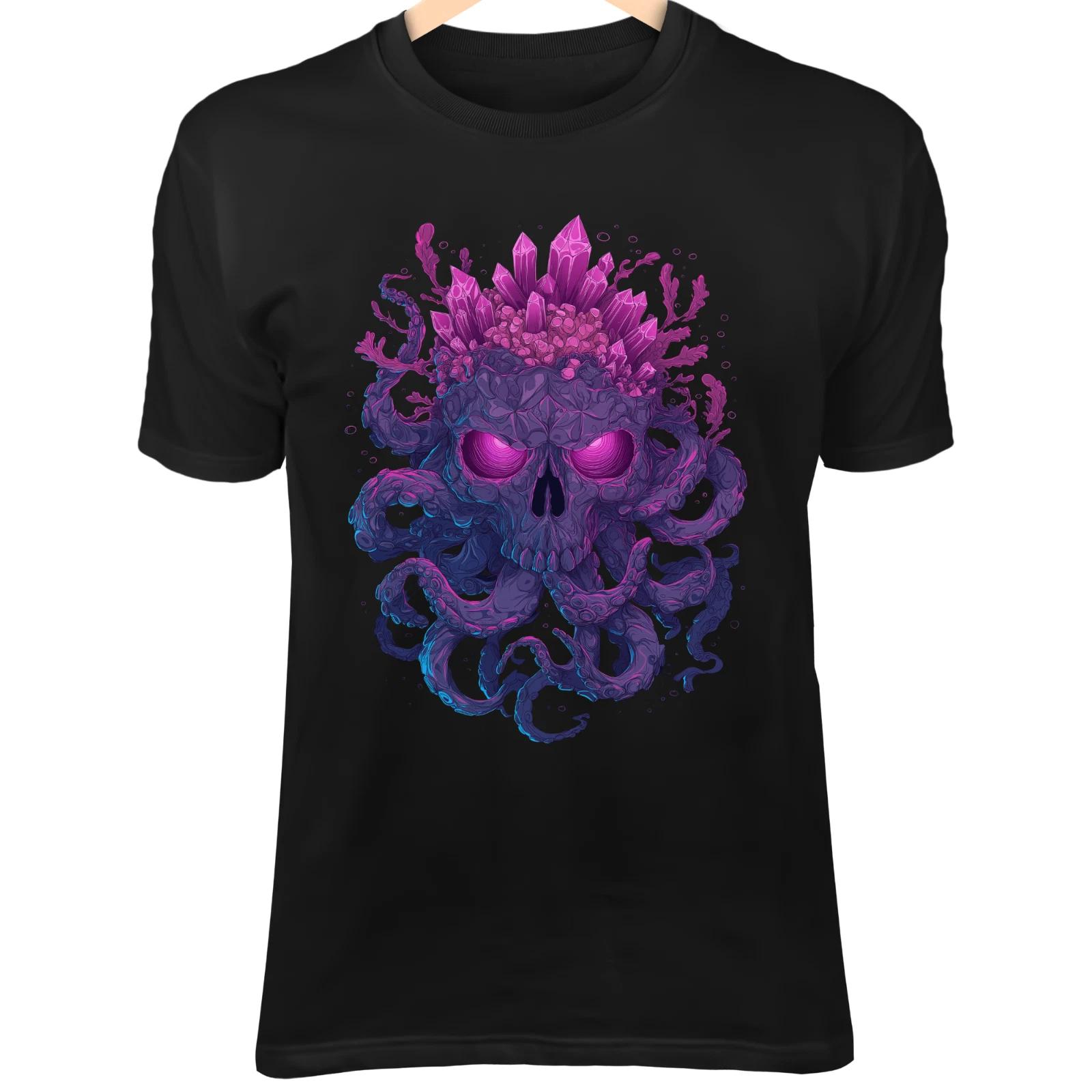 Tribal Skull Kraken Coral II Shirt - Coral Tentacles and Purple Glow Eyes 4XL