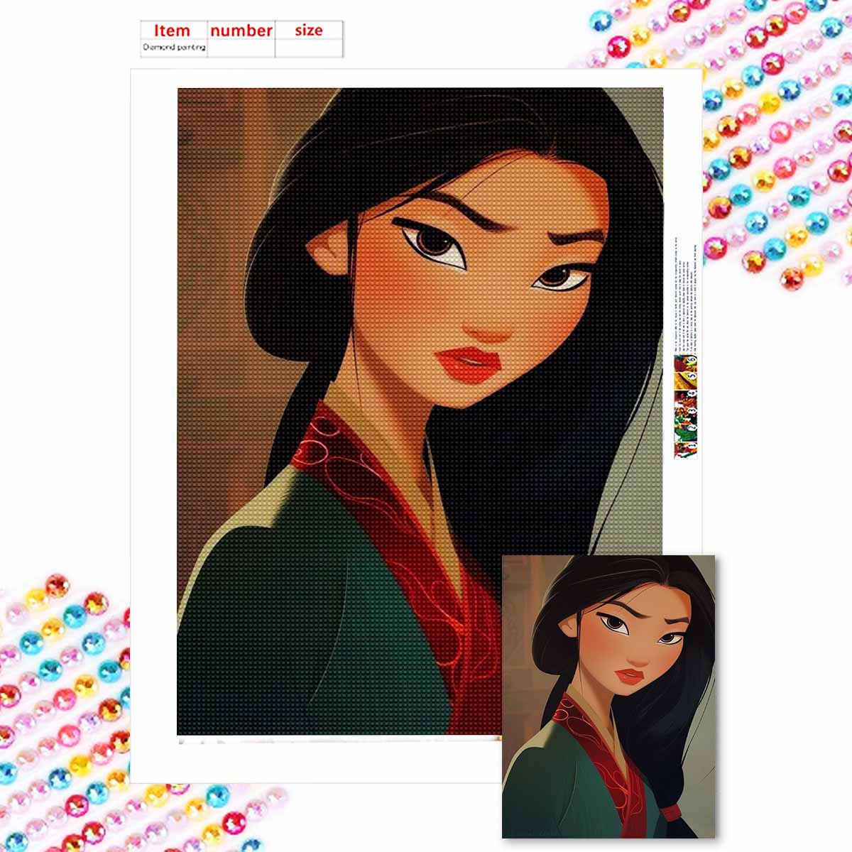 

Алмазная мозаика Красочная алмазная живопись Мулан Поступила в армию Полная круглая вышивка Мультяшные креативные хобби Настенный декор Round 20x30cm