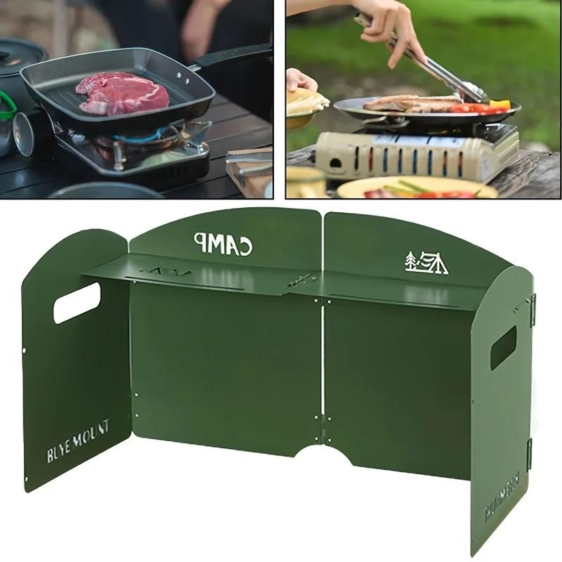 4-Sided Windproof Camping Windbreak Screen for Outdoor Cooking & BBQ - Foldable Portable Design with Spice Storage Shelf