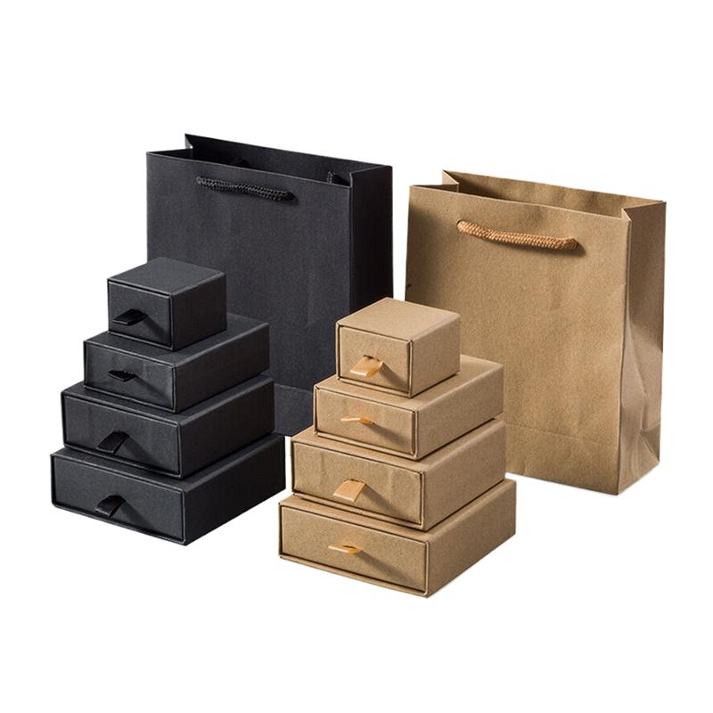 1pcs Kraft Paper Drawer Travel Jewelry Packaging Box Necklace Bracelet Earrings Gift Organizer Case Box