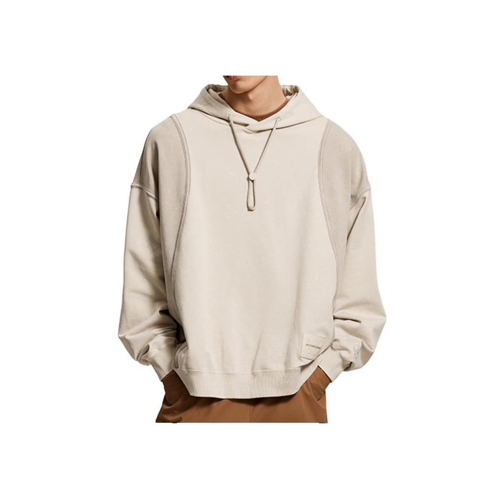 Li Ning Wade Series Color Block Hooded Long Sleeve Sweatshirt Men Sweatshirt Oatmeal-Gray Dusty-Gray AWDU273-7