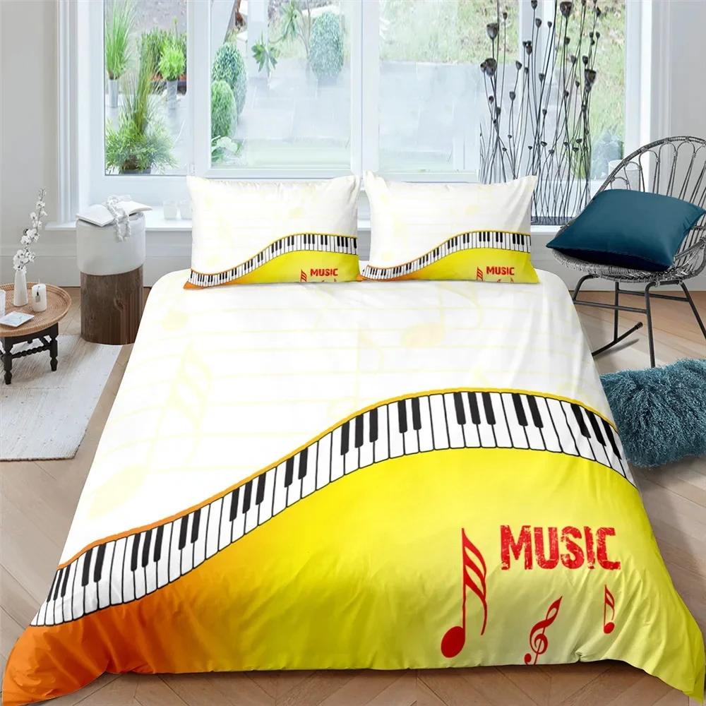 Klaviertasten Königin König Bettbezug 3D Cartoon Musiknoten Bettwäsche Set für Jungen Jugendliche Erwachsene Mode Musik Polyester Bettdeckenbezug