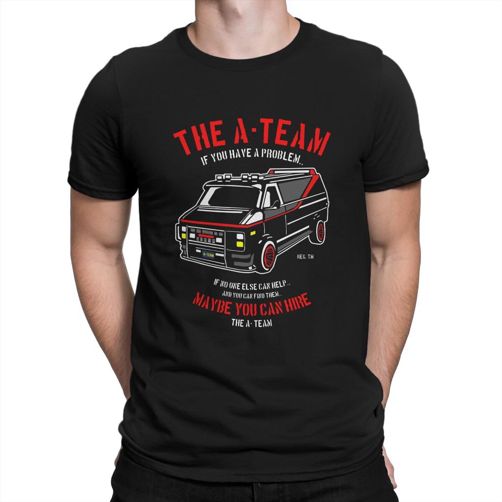 Herr Mashup TV 80-tals Hanniba T-shirt med A-lagets mönster i ren bomull, rolig kortärmad rund hals, originella T-shirts