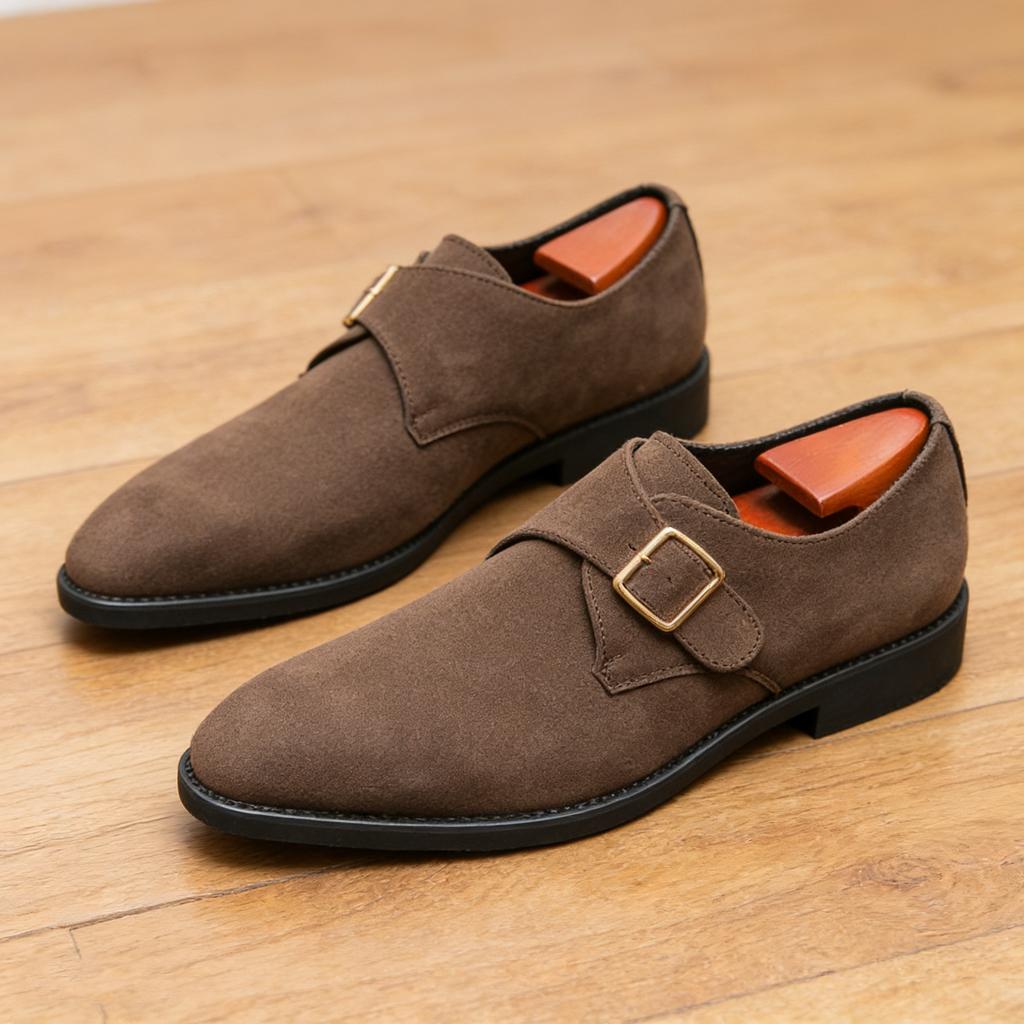Trend New Pointed  Suede Leather Monk Strap Shoes For Men Brand Designer Formal Wedding Dress Homecoming Sapatos Tenis Masculino