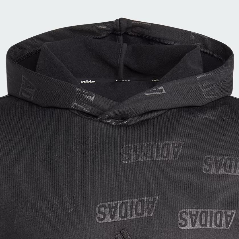 Adidas Essentials Series Men Letter Logo Embossed Polar Fleece Long Sleeve Hoodie Black IJ6435
