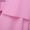 VONDA 2PCS Women Long Sleeve Blouse and Skirts Casual Elegant Two Piece Sets