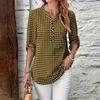 Women's Casual Plaid V Neck Long Sleeve Loose Fit Shirt Top