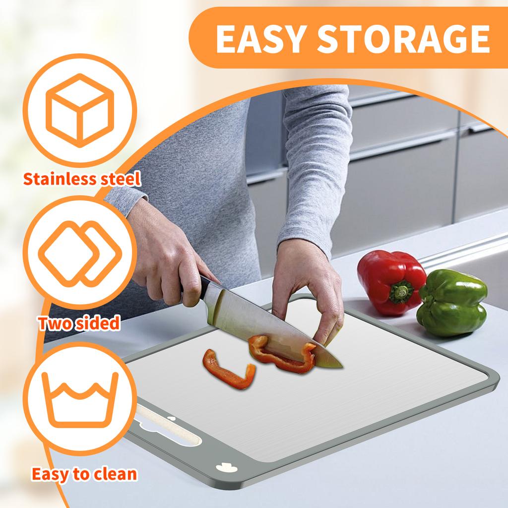 Cutting Board Double Sided Chopping Board Stainless Steel Cutting Board with Juice Groove Wheat Straw PP Chopping Board