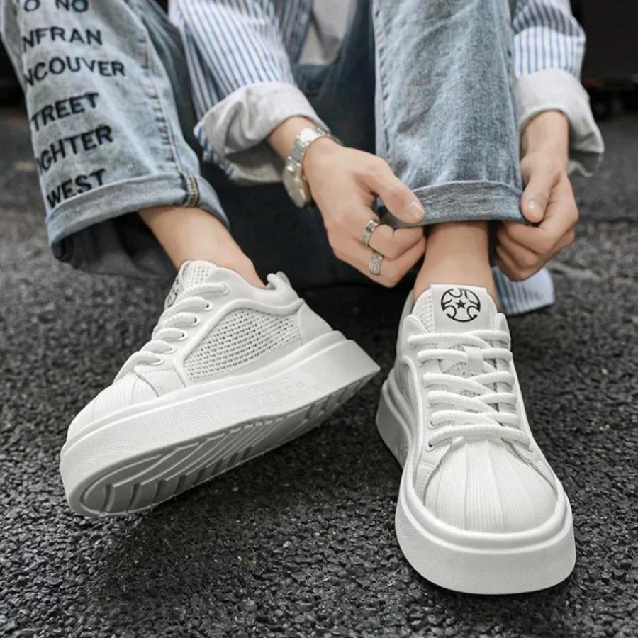 2025 Spring and Summer New Mesh Breathable Openwork Casual Flat Heel Low-top Lace-up Sports Vulcanized Board Shoes shoes for men