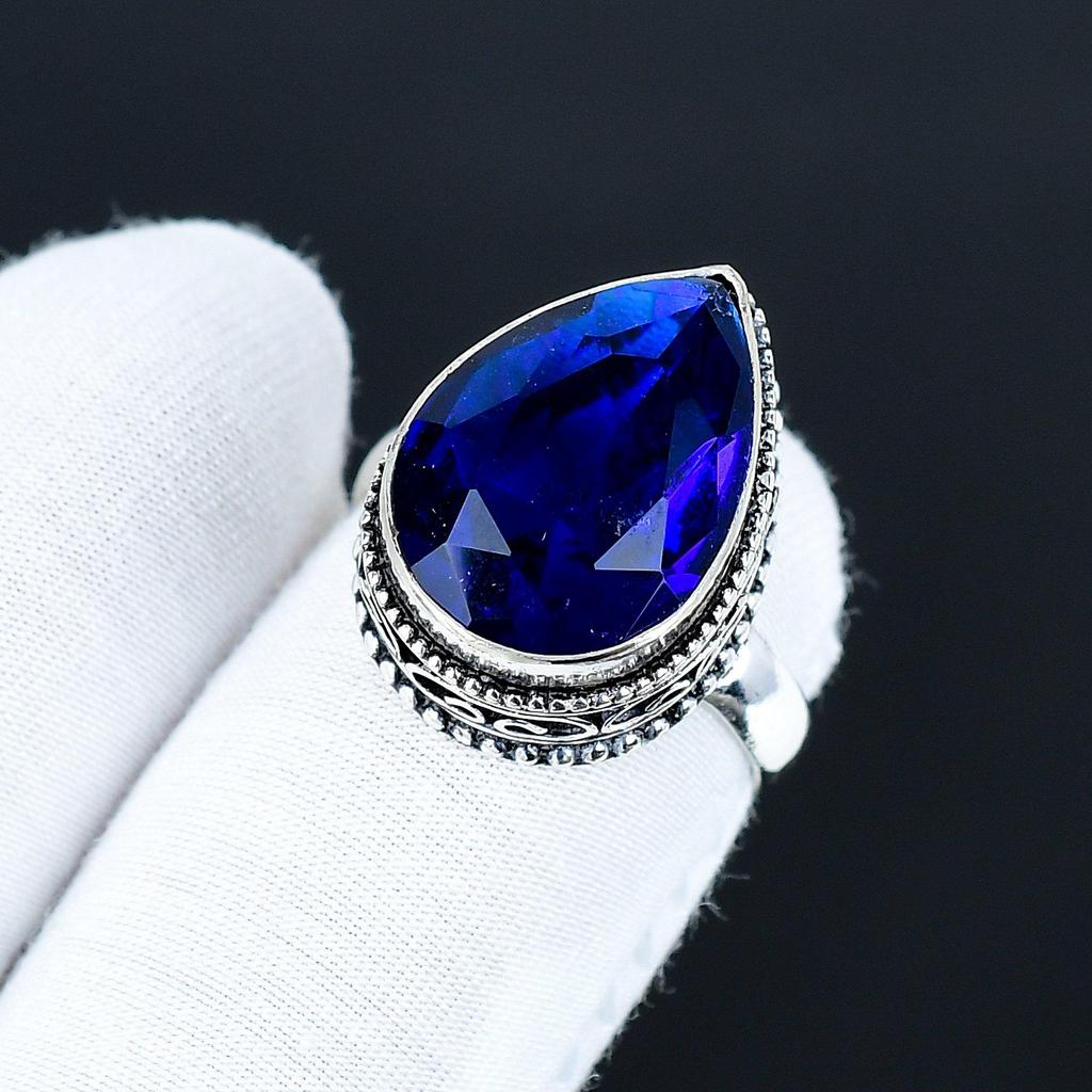 Blue Sapphire Gemstone Ring, 925 Sterling Silver Jewelry, Handmade Ring, Blue Sapphire Statement Silver Ring, Birthday Gifts For Birthday