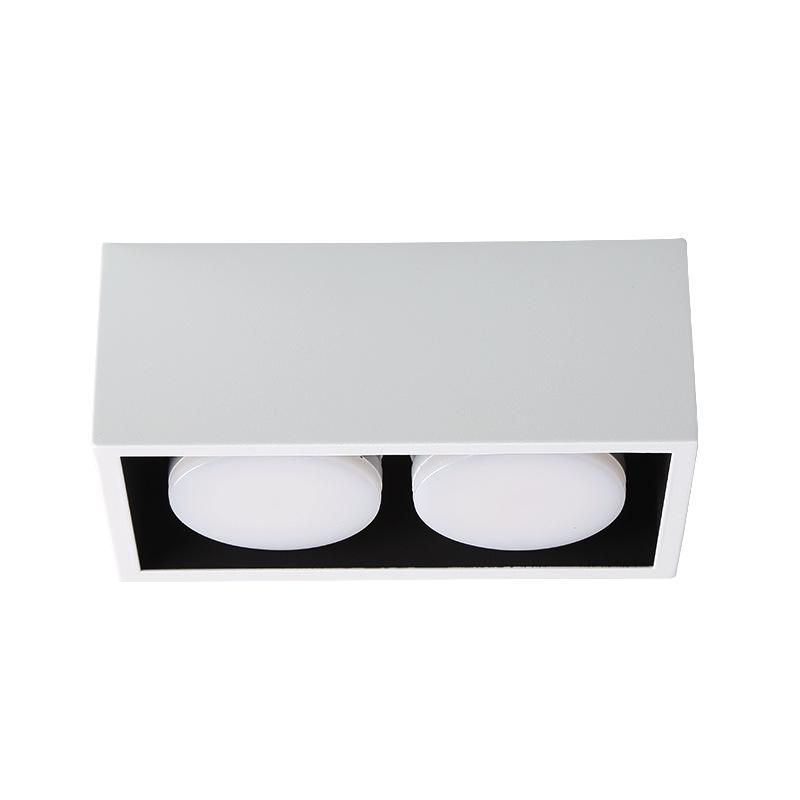 Double-Head GX53 LED Surface-Mounted Downlight, No-Hole, Square Gimbal, Four-Head Ceiling Light for Living Rooms