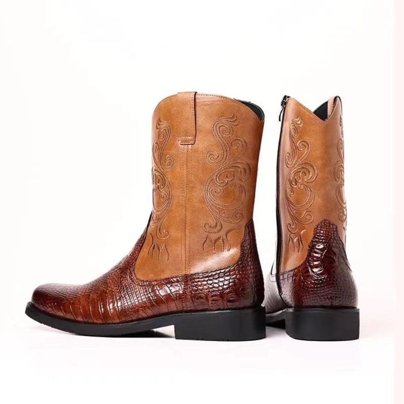 Classics Embroidered Men Mid-Calf Boots High Quality Casual Leather Boot Fashion Western Cowboy Boots for Men Knight Boots Botas