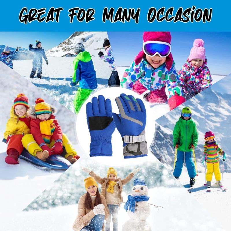 Anti Slip Snow Gloves Adjustable Wrist Strap Gloves Warm Mittens Outdoor Skiing Gloves Skating Essential for 3-16T Kids