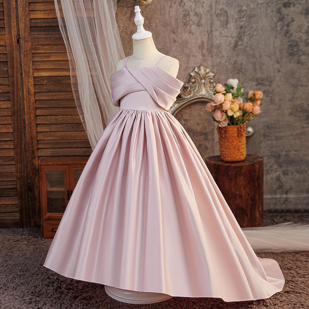 Children's Elegant One-Shoulder Long Evening Dress for Formal Parties