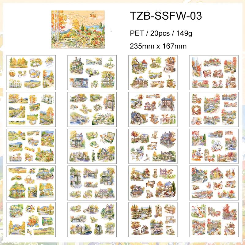 JIANWU Four Times Scenery Series Vintage Plant Tree Landscape Material Collage PET Sticker Creative DIY Journal Stationery