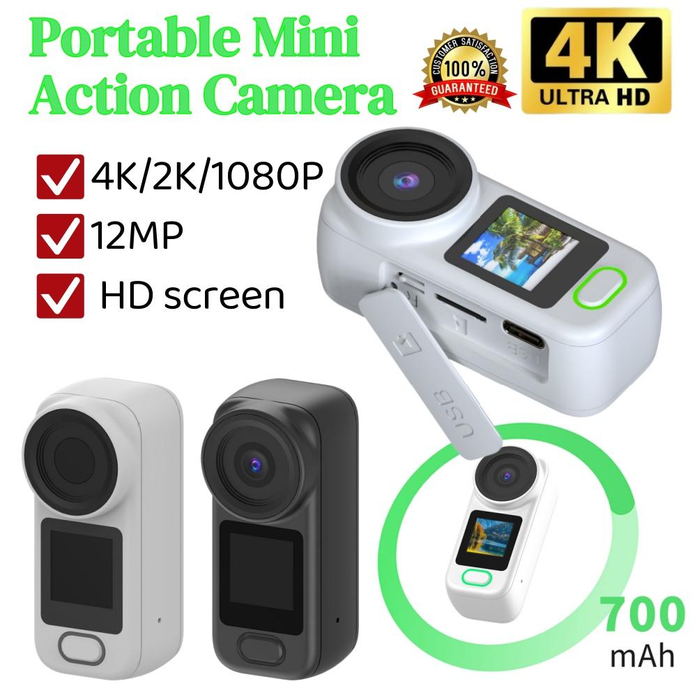 4K Portable Mini Action Camera with Magnetic Lanyard Thumb Action Camera Video Recorder for Travel Cycling Motorcycle Bloggers