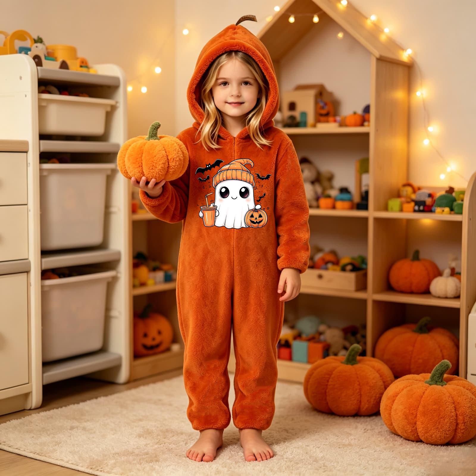 Bērnu Hallowēna apdrukāts flaneļa viengabala komplekts