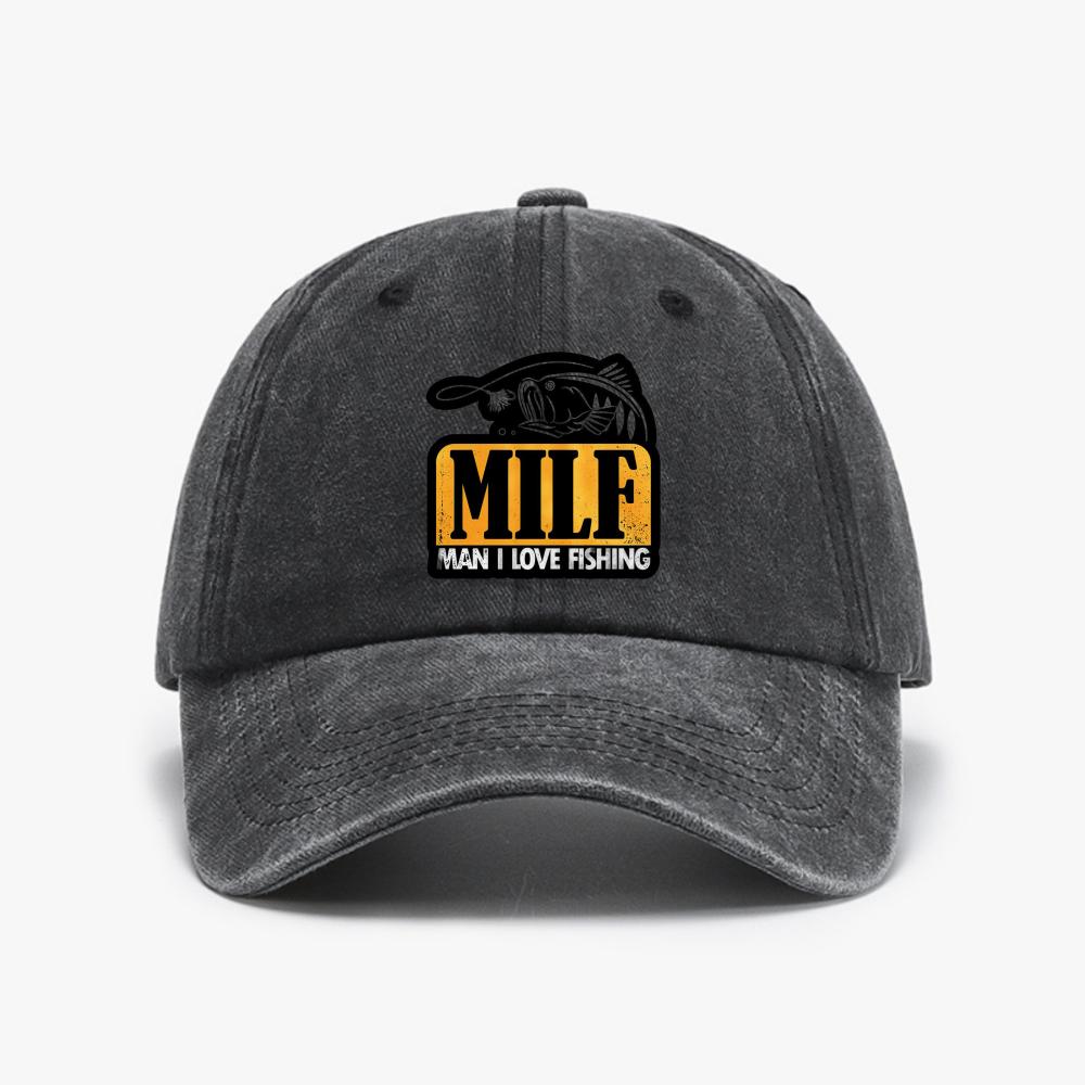 MILF Unisex Ich liebe Angeln Baseballkappen Mode Vintage Gewaschener Denim Hut Schirmmütze Angler Sonnenschutzmützen