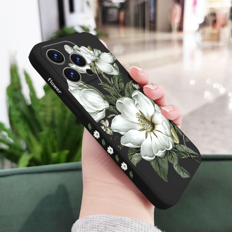 

Magnolia Pattern Soft Liquid Silicone Fall Prevention Case Cover For iPhone 16 16e 15 Pro Max 14 Plus 13 12 11 X Xs Max XR 7 8 Samsung Huawei Xiaomi Xiaomi Poco X5 Pro