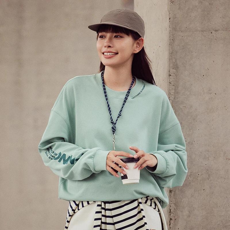 Li Ning Sports Lifestyle Series Letter Print Casual Pullover Long Sleeve Sweatshirt Unisex sweatshirt Gray-Mist-Green AWDTB37-3