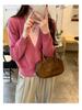 Wool Faux Two-Piece V-Neck Color Block Chic Knit Cardigan for Women - Autumn/Winter Lazy Style Short Sweater Coat