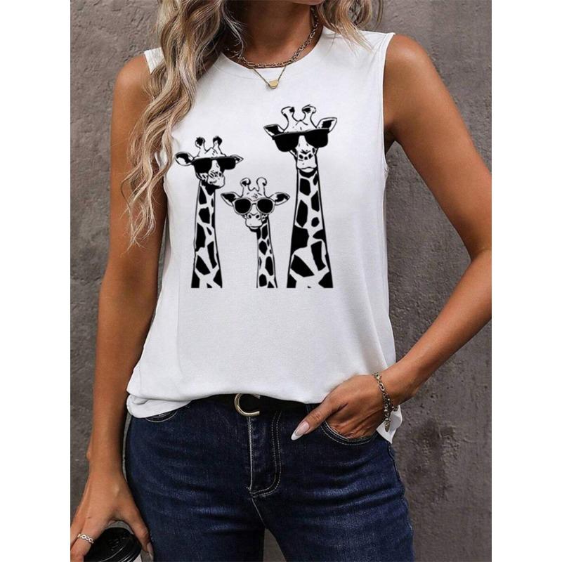 2026 New Women's Crew Neck Tank Top Leopard Print And Love Print Women's Tank Top Street Fashion Women's Casual Tank Top