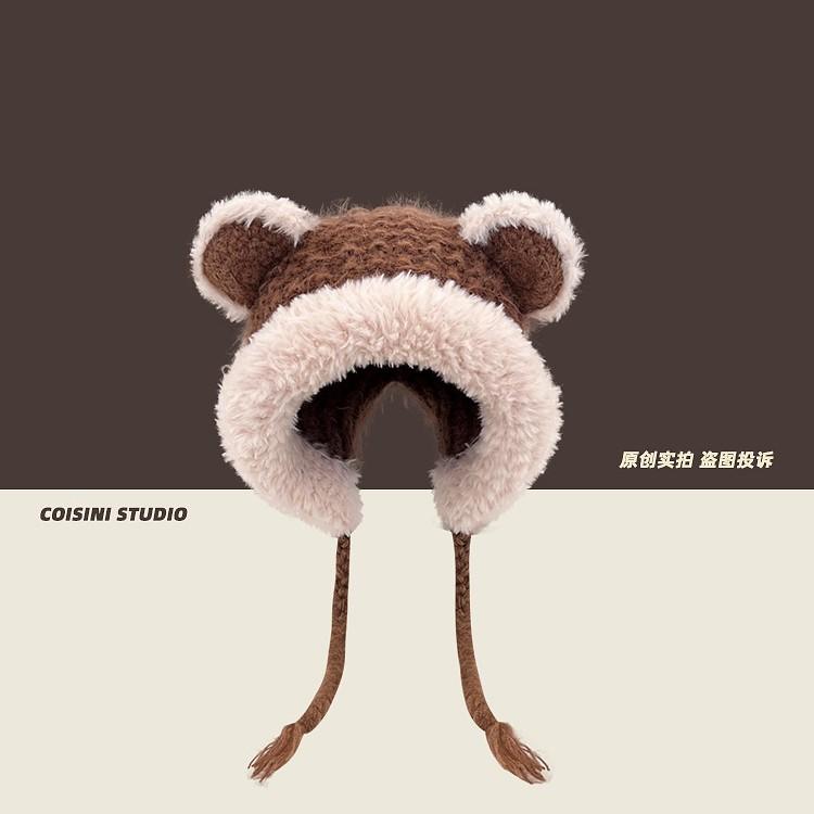 2025 neue niedliche Bärenohren Fransenrand gestrickte Wollmütze Kinder warme vielseitige Studenten-Ohrenmütze