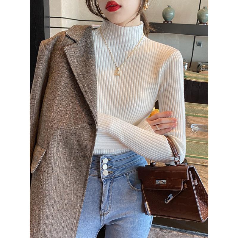 Elegant Solid Basic Knitted Tops Women Turtlneck Sweater Long Sleeve Casual Slim Pullover Korean Fashion Simple Chic Clothes