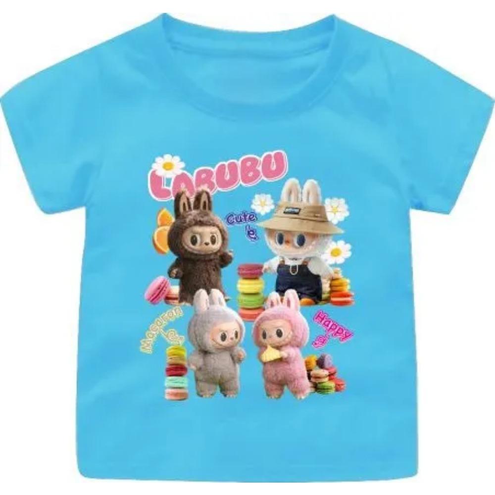 

Summer Children s T-shirt Cartoon Labubu Cute Print Girl Round Neck Short Sleeved Casual Children s Top with Multiple Colors to Choose From 100