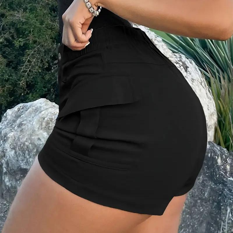 Modne Spodenki Damskie Jednokolorowe Codzienne Wygodne Codzienne Uliczny Styl Odzież Damska Wysoki Stan Guzik Kieszeń Kombinezon