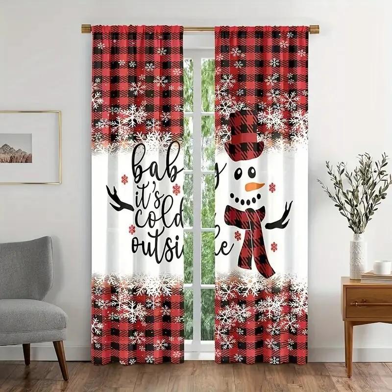 Thermal Jit Snowflake Plaid Curtain Winter Christmas Window Decor Insulated Home Set Of 2 Made Polyester With Rod Pocket Washable
