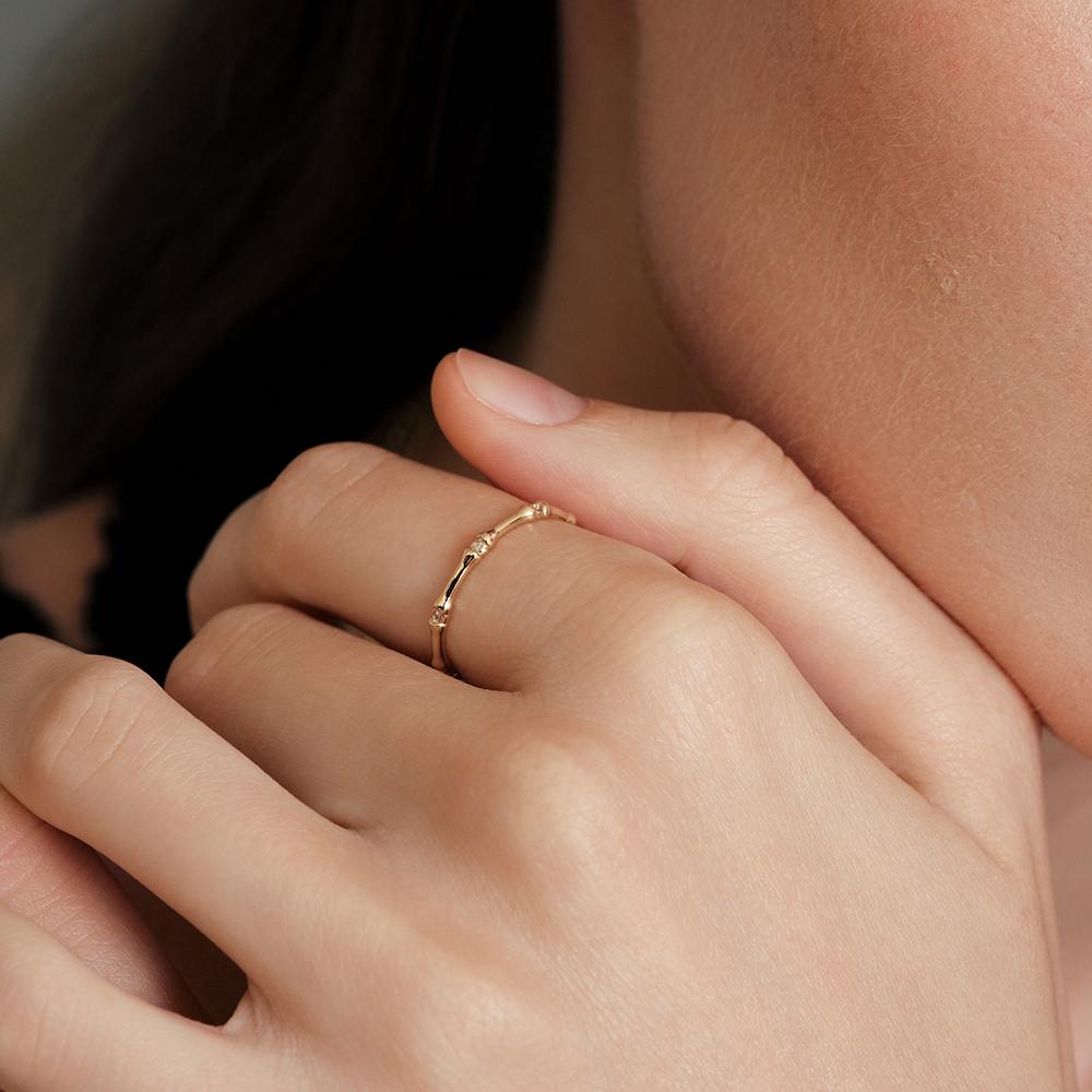 Lunne 14K Bamboo Diamond Ring (14K Gold) #Lcr07 (C Type)