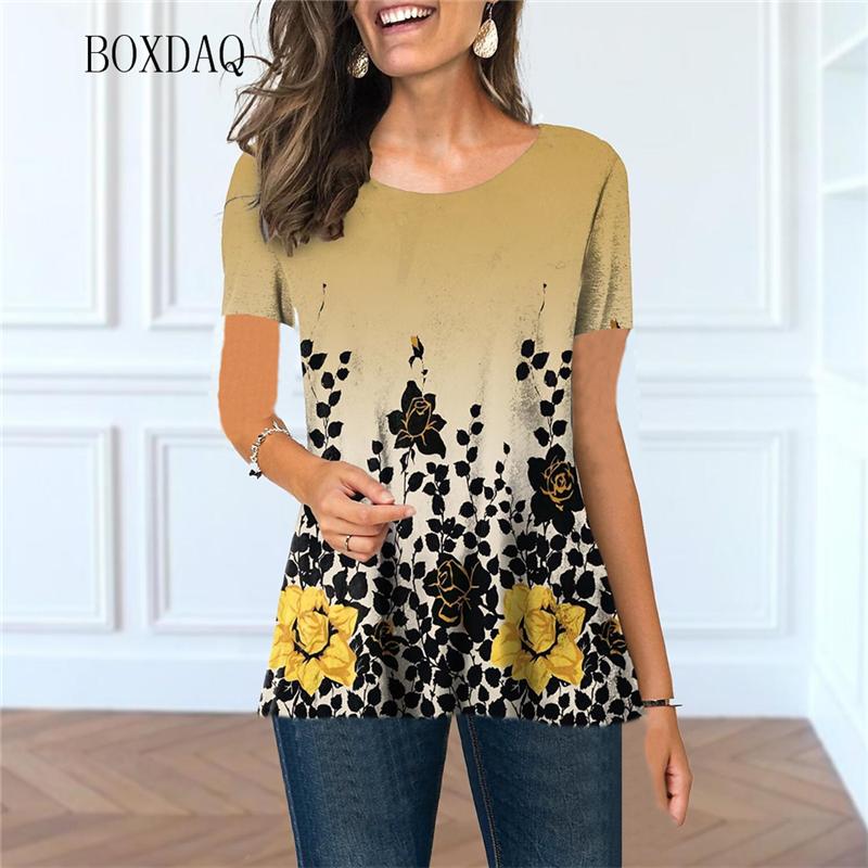 3D Floral Printed Women Casual T-shirts Short Sleeve Summer Street Gradient Ladies T Shirt Flower Graphic Round-Neck Female Tops