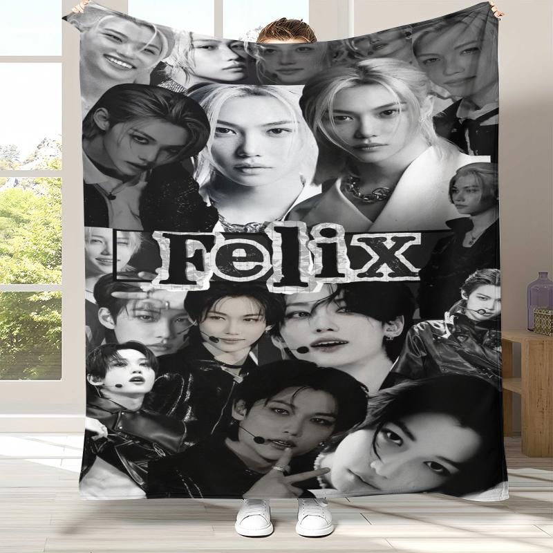 Felix Kpop Stray Kids Flannel Blanket,Ultra Soft Warm Plush Throw for Home Bedroom Bed Sofa Cover Camping Picnic gift