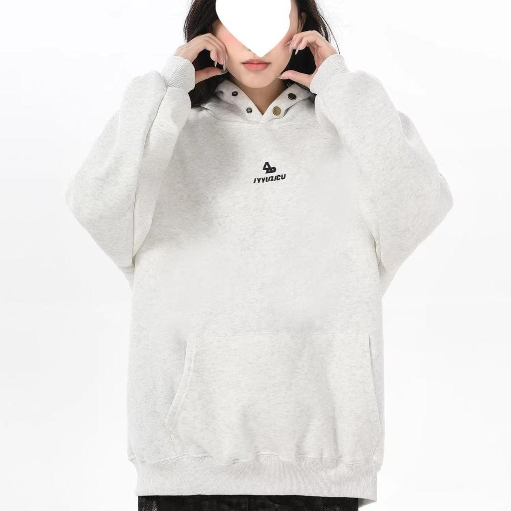 Women's American Style Retro Grey Hoodie - Spring & Autumn Casual Heavyweight Brand Sweatshirt Jacket