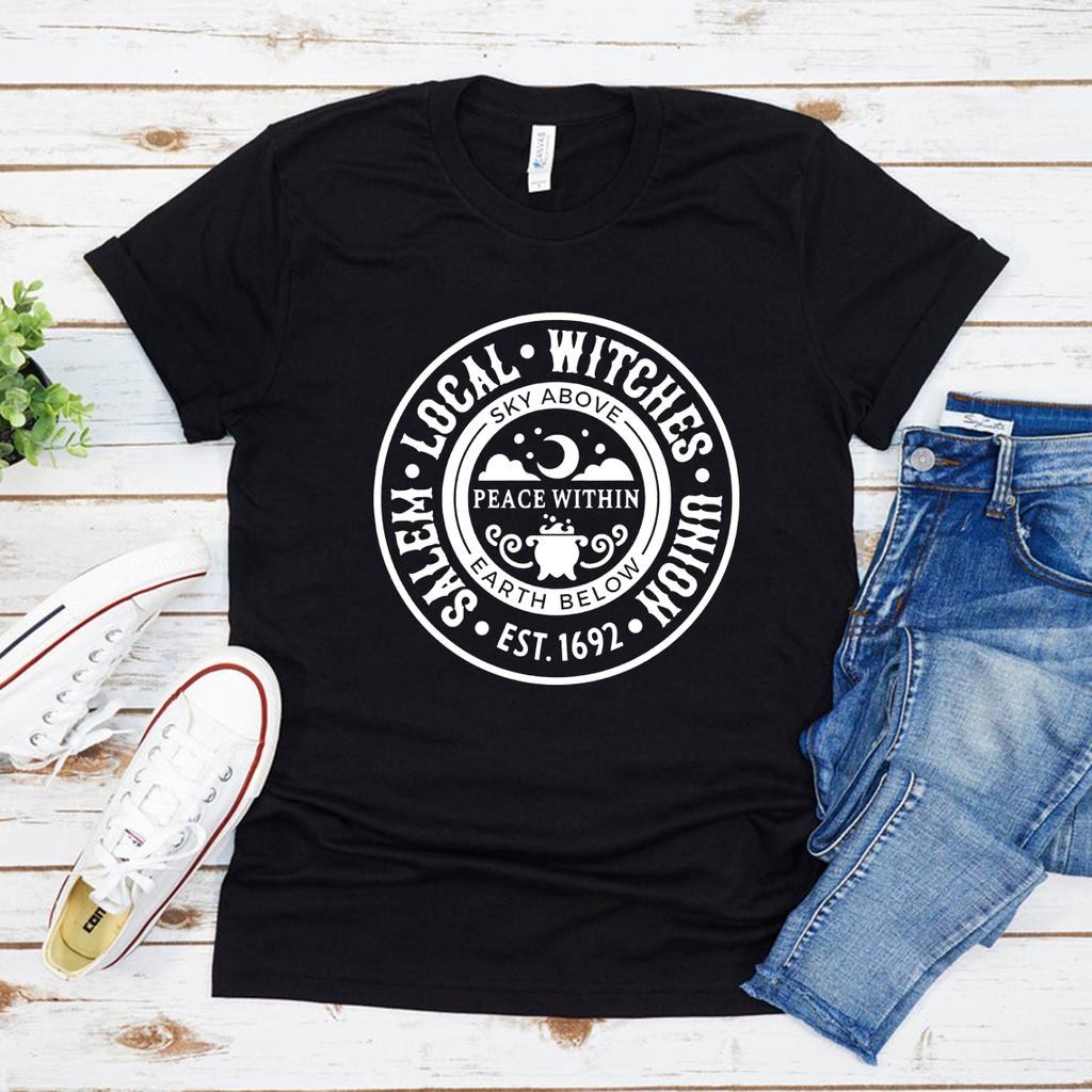 Local Witches TShirt Halloween Shirt Salem Local Witches Union T Shirts Unisex Vintage Aesthetic Clothes Harajuku Graphic Tees