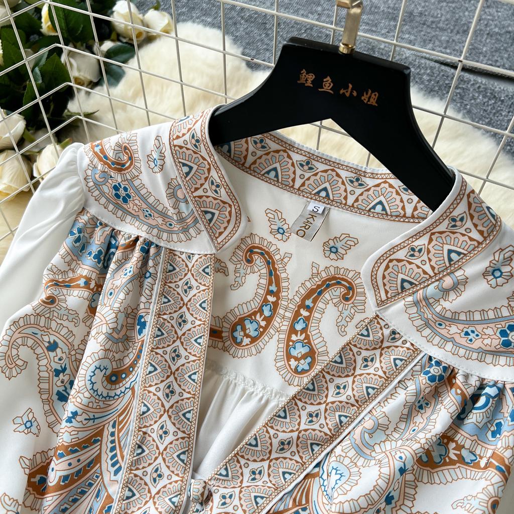 Francouzské retro elegantní dlouhé šaty dámské ve společenském stylu s potiskem paisley dámské Dlouhé šaty do V s výstřihem do V