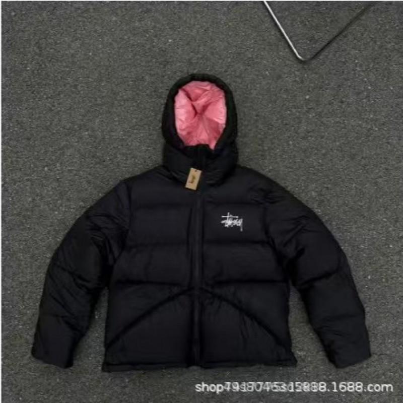 Unisex Hooded Zipper Puffer Jacket With S Embroidery Cotton-Padded Winter Coat Teens Adults