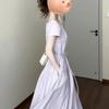 2026 Purple Short-Sleeved Korean-Style Summer Dress for Girls & Women, Waist-Cinched Slimming Long Dress