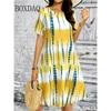 Tie Dye Gradient Striped Printing Dresses For Women Summer Fashion Plus Size Dress Casual Short Sleeve Loose Dress 6XL Clothing