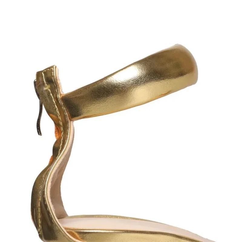 Fashion Brand Gold Strange Tiger Teeth Slope Heel Sandals  New Women's Back Zipper Simple Dress Banquet Designer Women Shoes Size 34-44