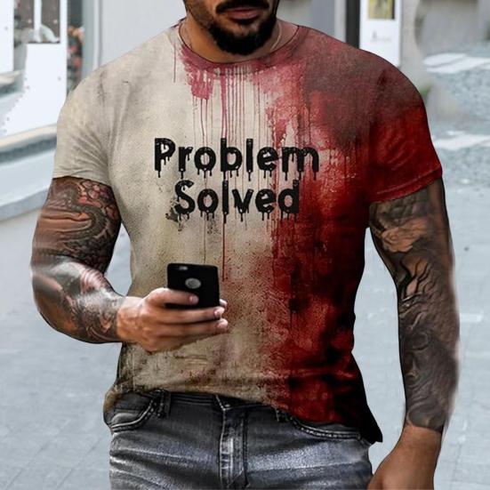 Halloween tričko se skvrnami od krve krátký rukáv s výstřihem Pánské ležérní top strašidelný problém vyřešen Jsem v pohodě Tričko na halloweenskou párty